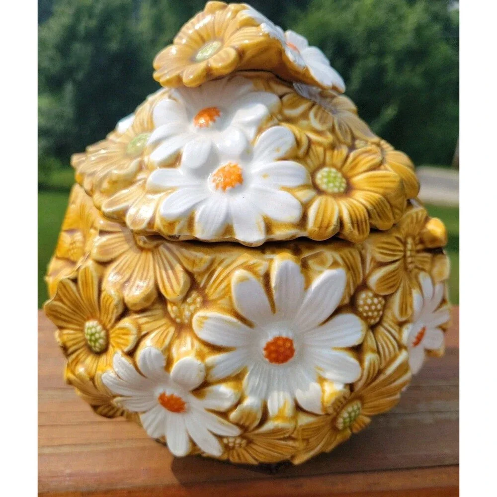 Vintage Fred Roberts Daisy Canister Coffee Cookie Jar Japan 1970s Flower Ceramic